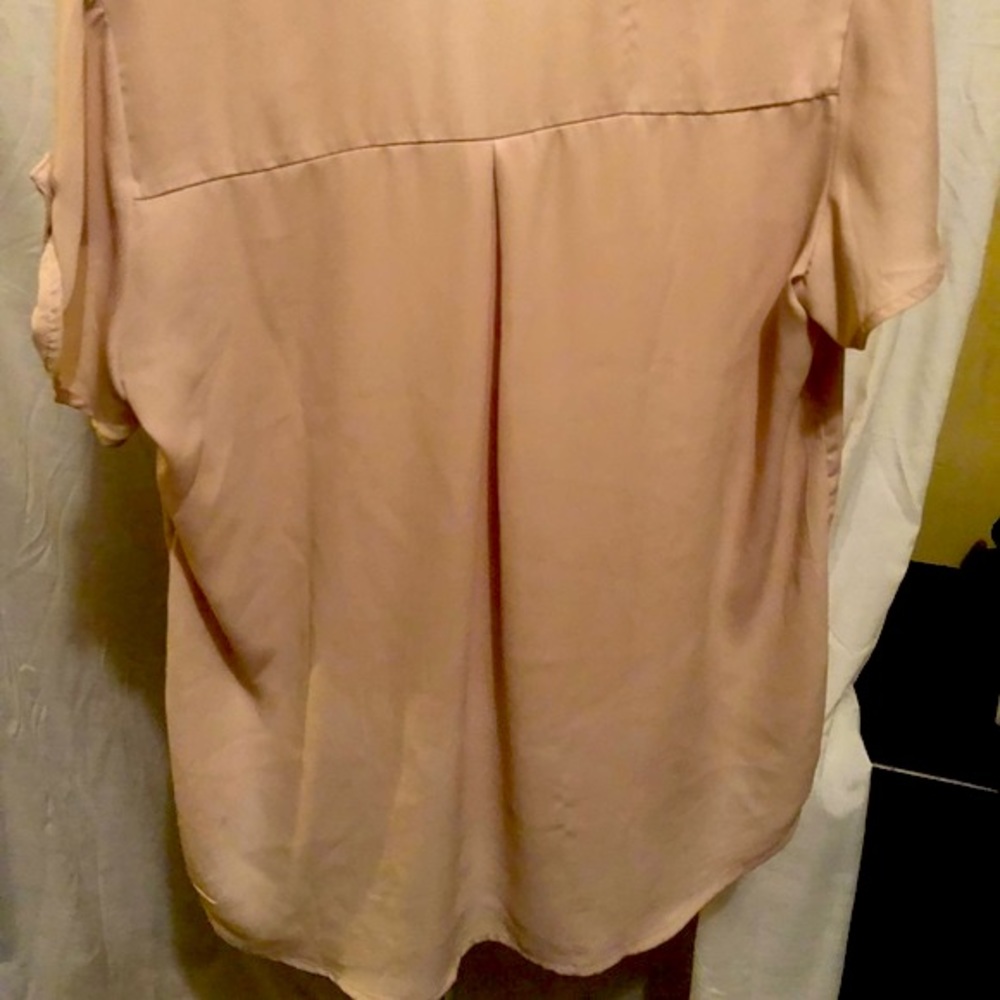 Tan/Cream Short Sleeve V-Neck Blouse Top Shirt - Picture 4 of 7